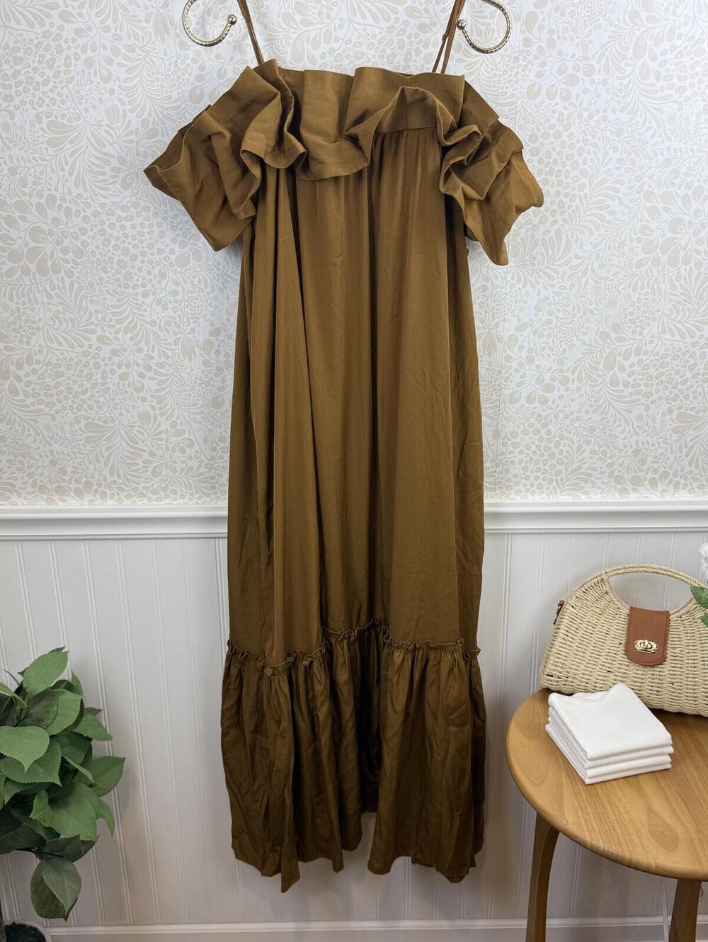 Mare Mare by Anthropologie Brown Off-The-Shoulder Structure Dress - Size - Large - Picture 4 of 8